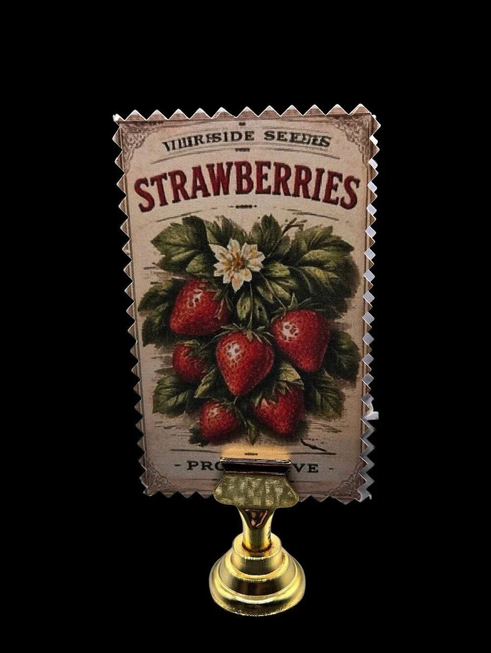 "5/$40" Reversible Set Of 2 Fruit Picture Cards W/Gold Stand Strawberries/Peach